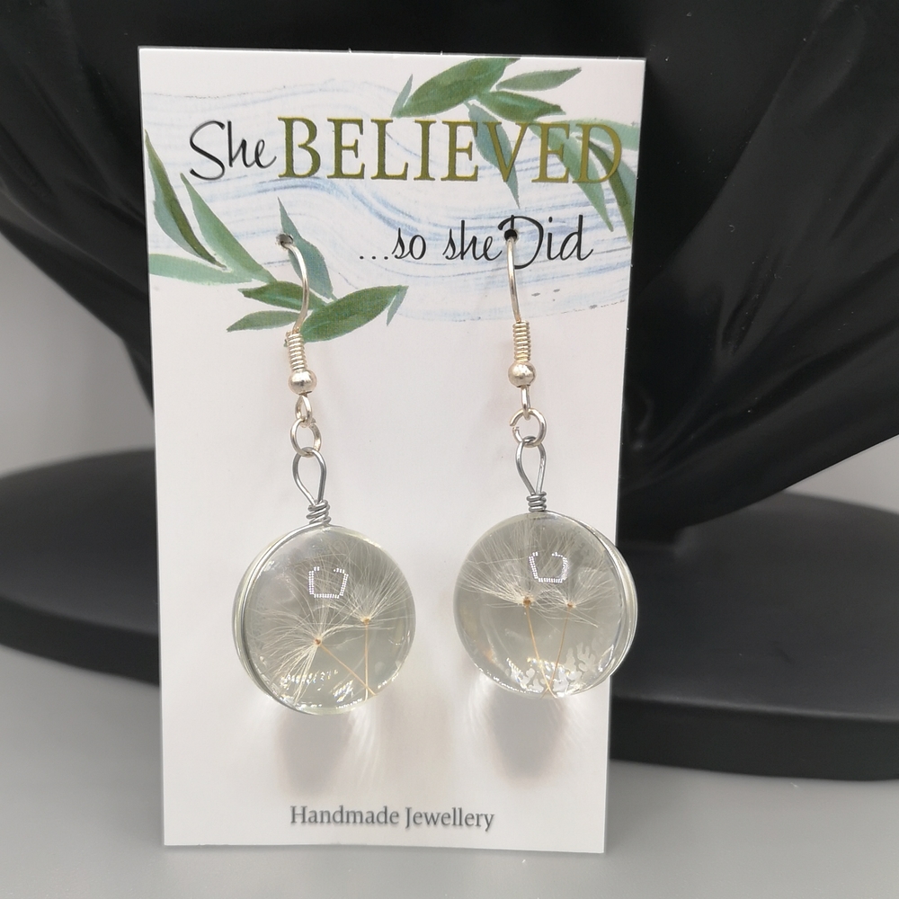 REAL Dandelion Seed Glass Earrings